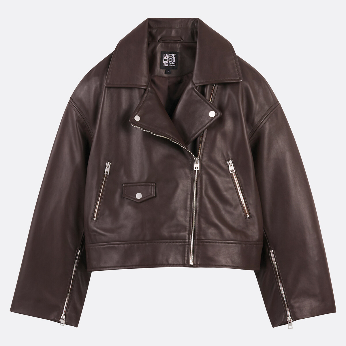 Blouson motard en cuir, Signature THELMA marron, LA REDOUTE COLLECTIONS
