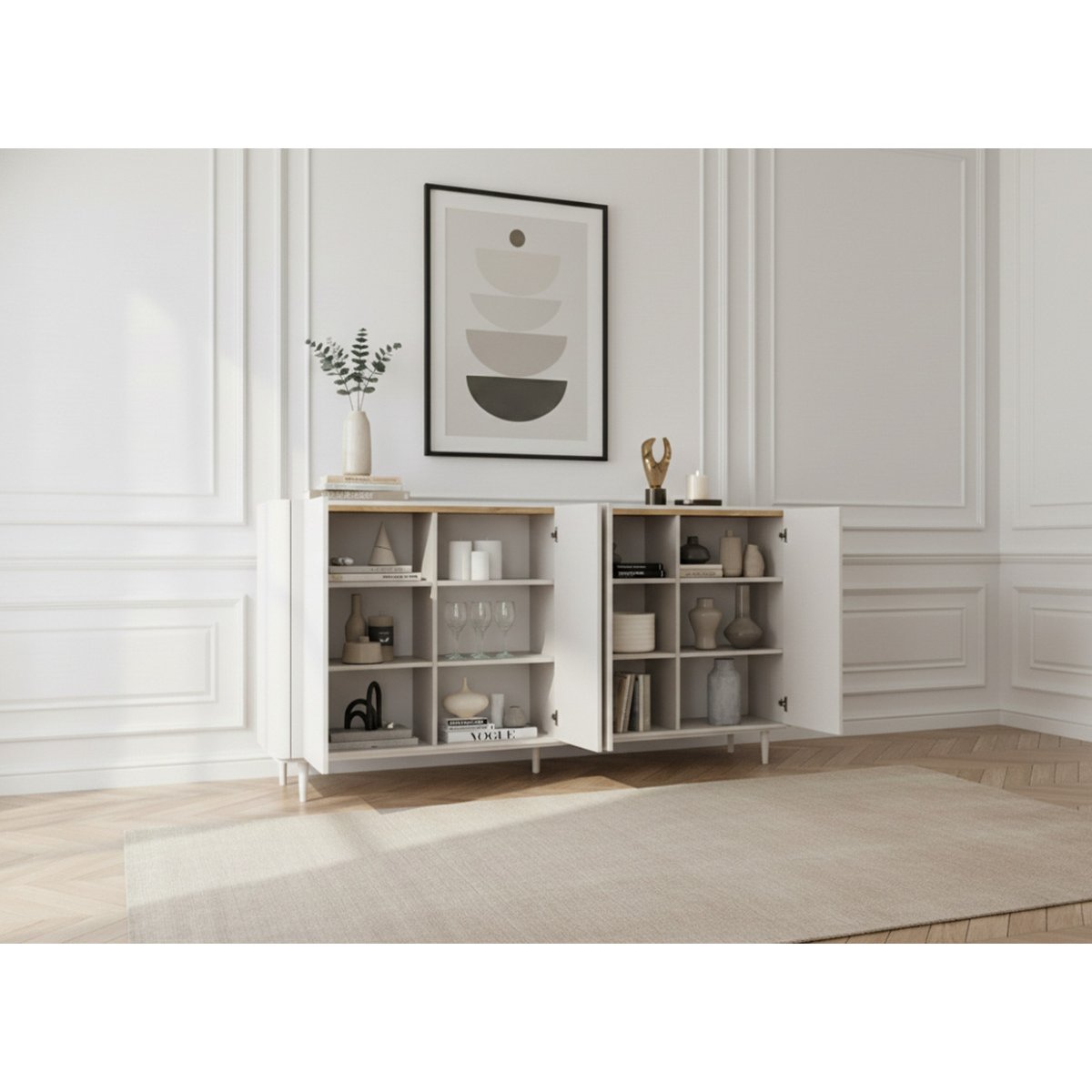 Buffet en 4 portes 200 cm, ANYRA beige, BOBOCHIC
