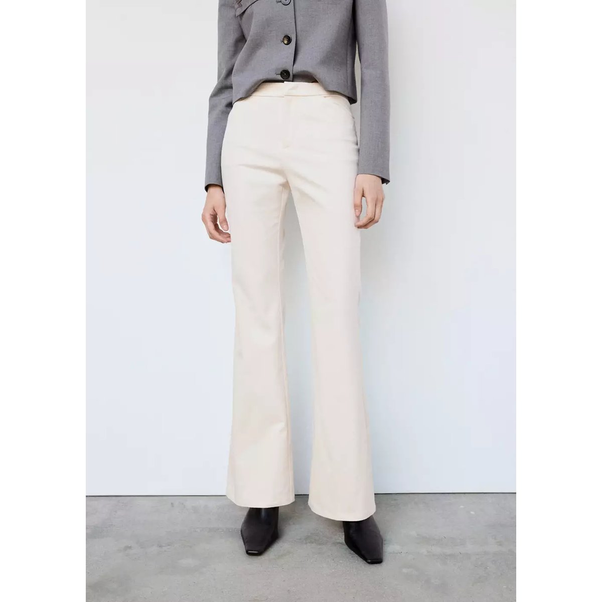 Pantalon flare taille haute écru, MANGO