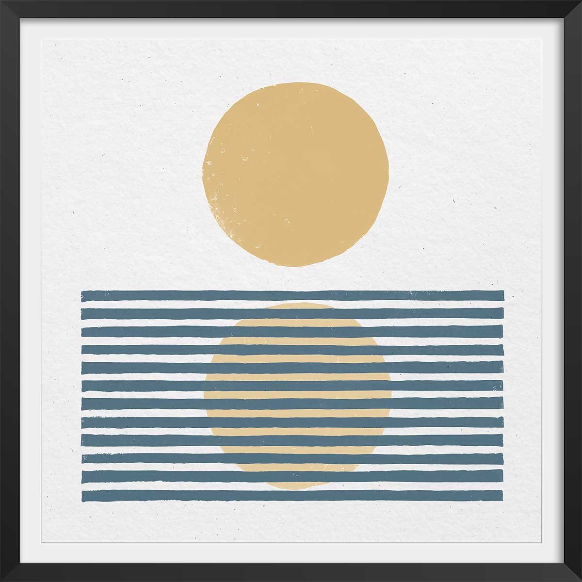 Poster Rayures bleues d'été affiche + cadre en bois - noir, HEXOA