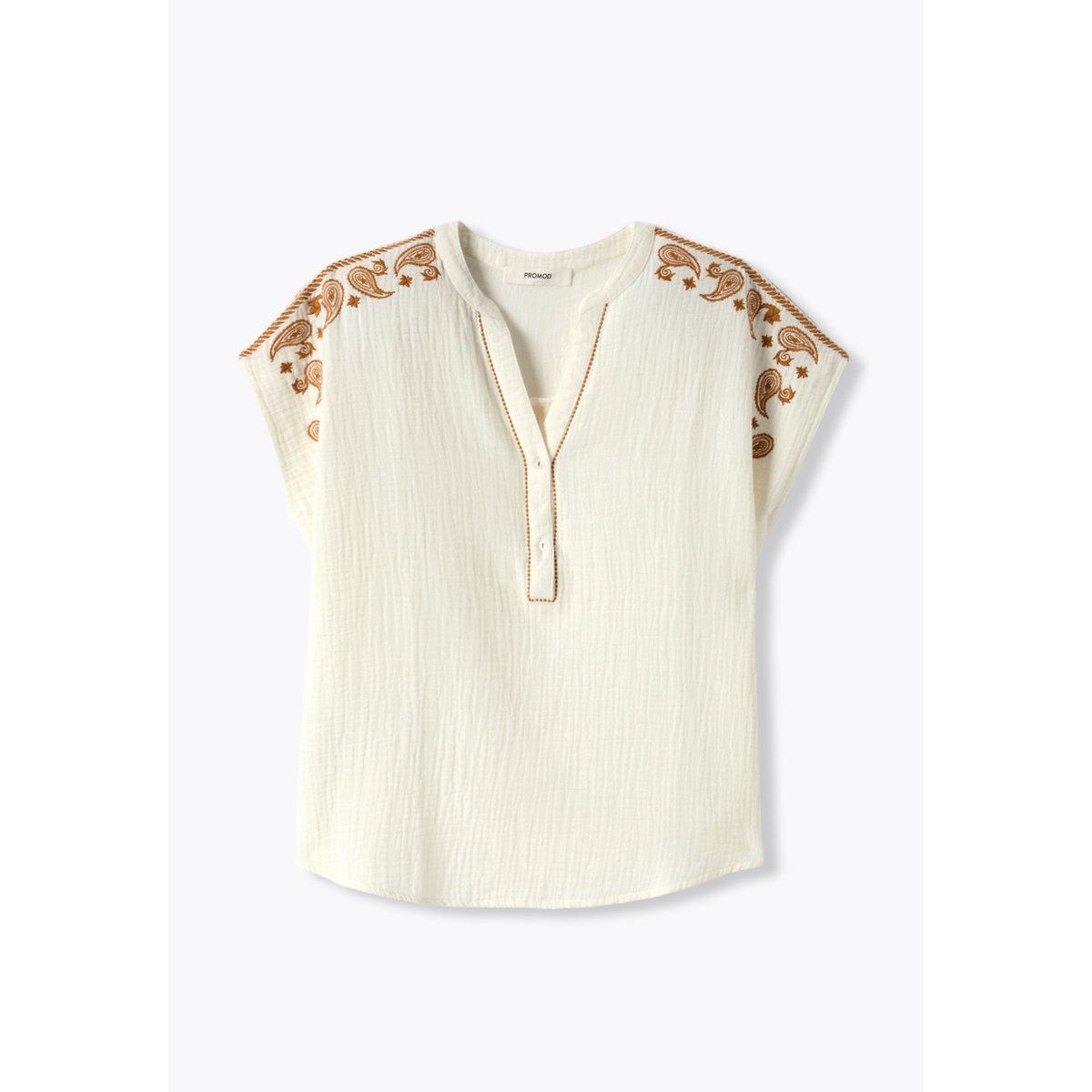 Blouse brodée en gaze de coton ecru, PROMOD