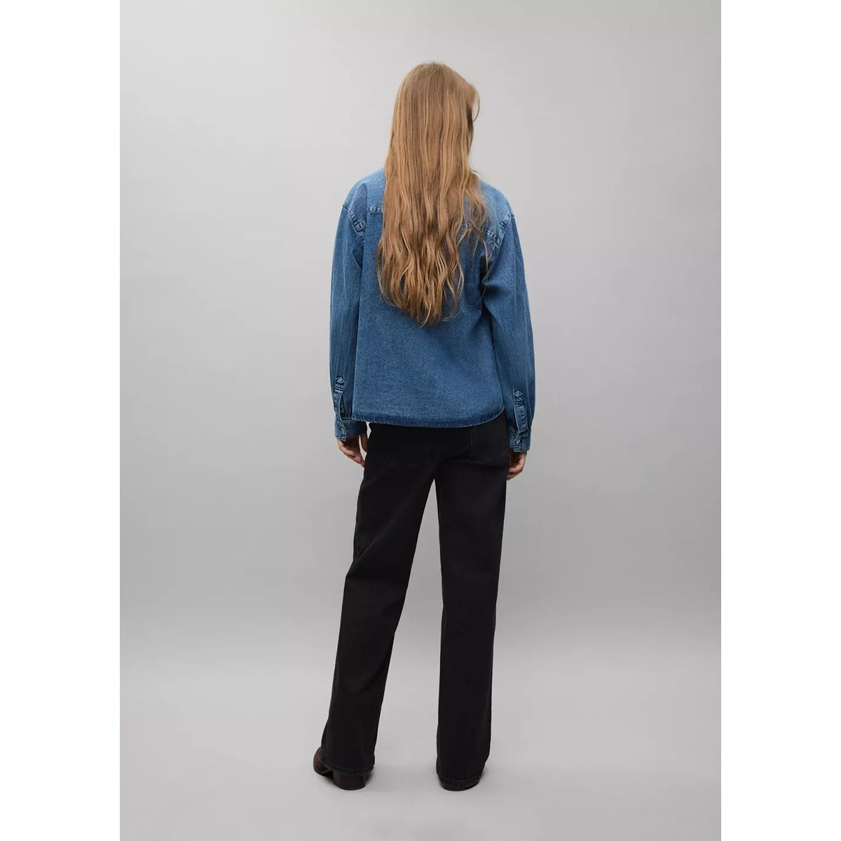 Jean wide leg à fermeture croisée black denim, MANGO TEEN