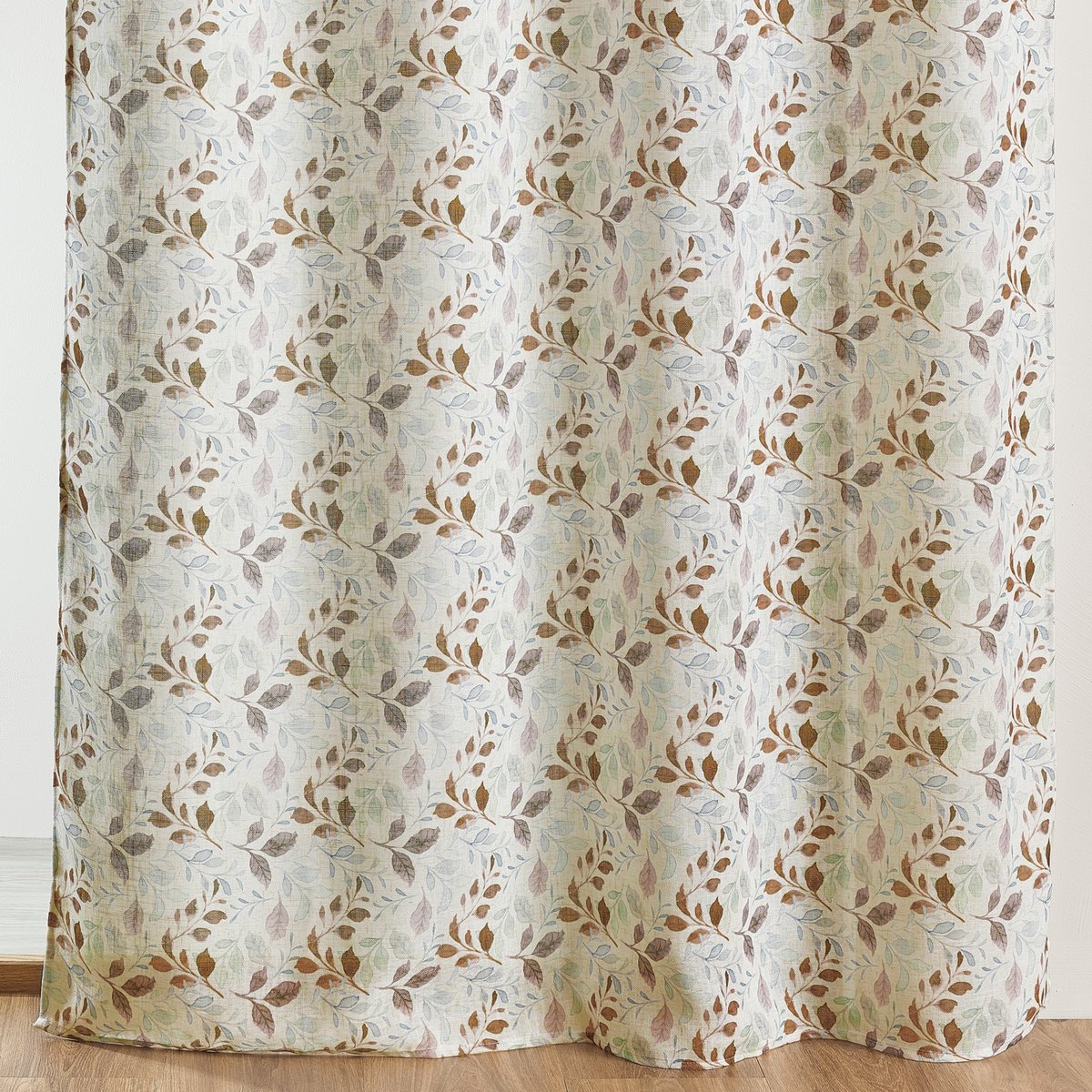 Voilage poly-lin imprimé à motif feuillage avec œillets - QABANE marron, HOME MAISON