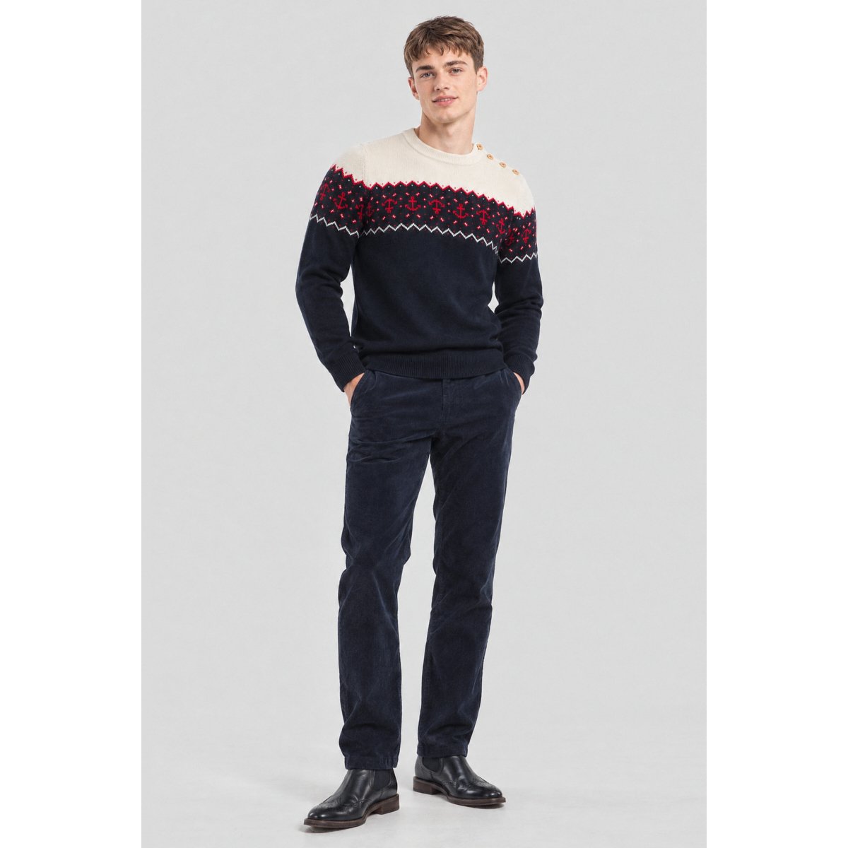 Pull marin de Noël - laine rich navy/braise/nature, ARMOR-LUX
