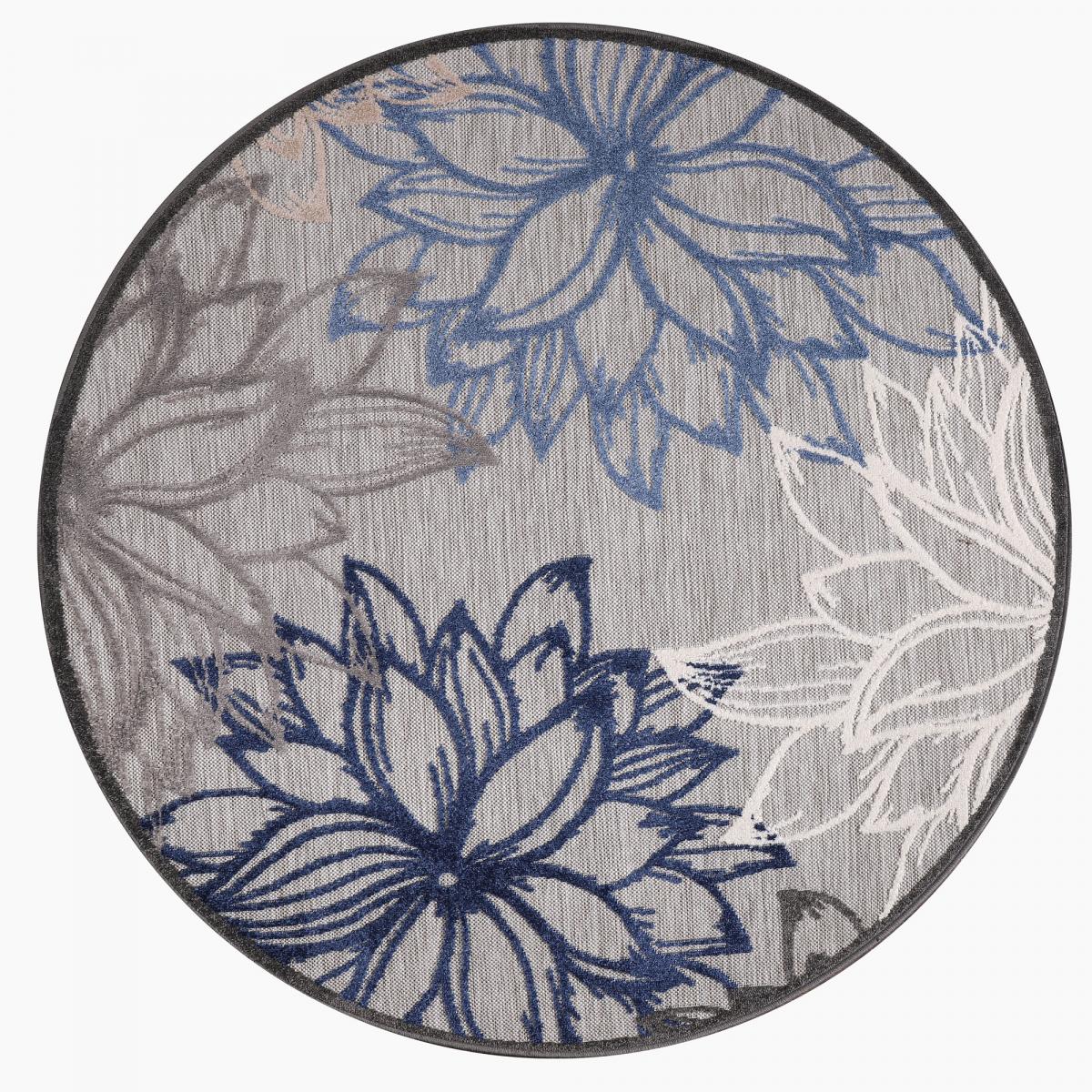 Tapis extérieur tissé kilim rectangle CHIMEKO gris, bleu, UN AMOUR DE TAPIS