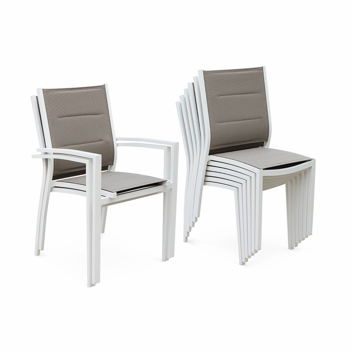Table de jardin extensible aluminium + 6 assises CHICAGO 210 blanc / taupe, SWEEEK