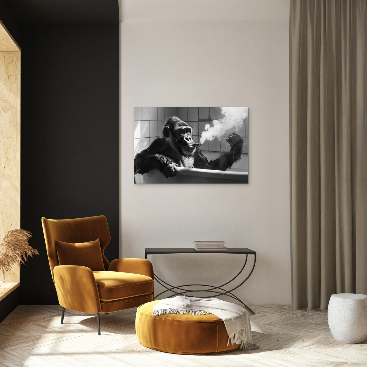 Tableau Sur Toile Singe Au Bain ANIMAUX HUMANISÉS tableaux sur toile-noir & blanc, CEANOTHE