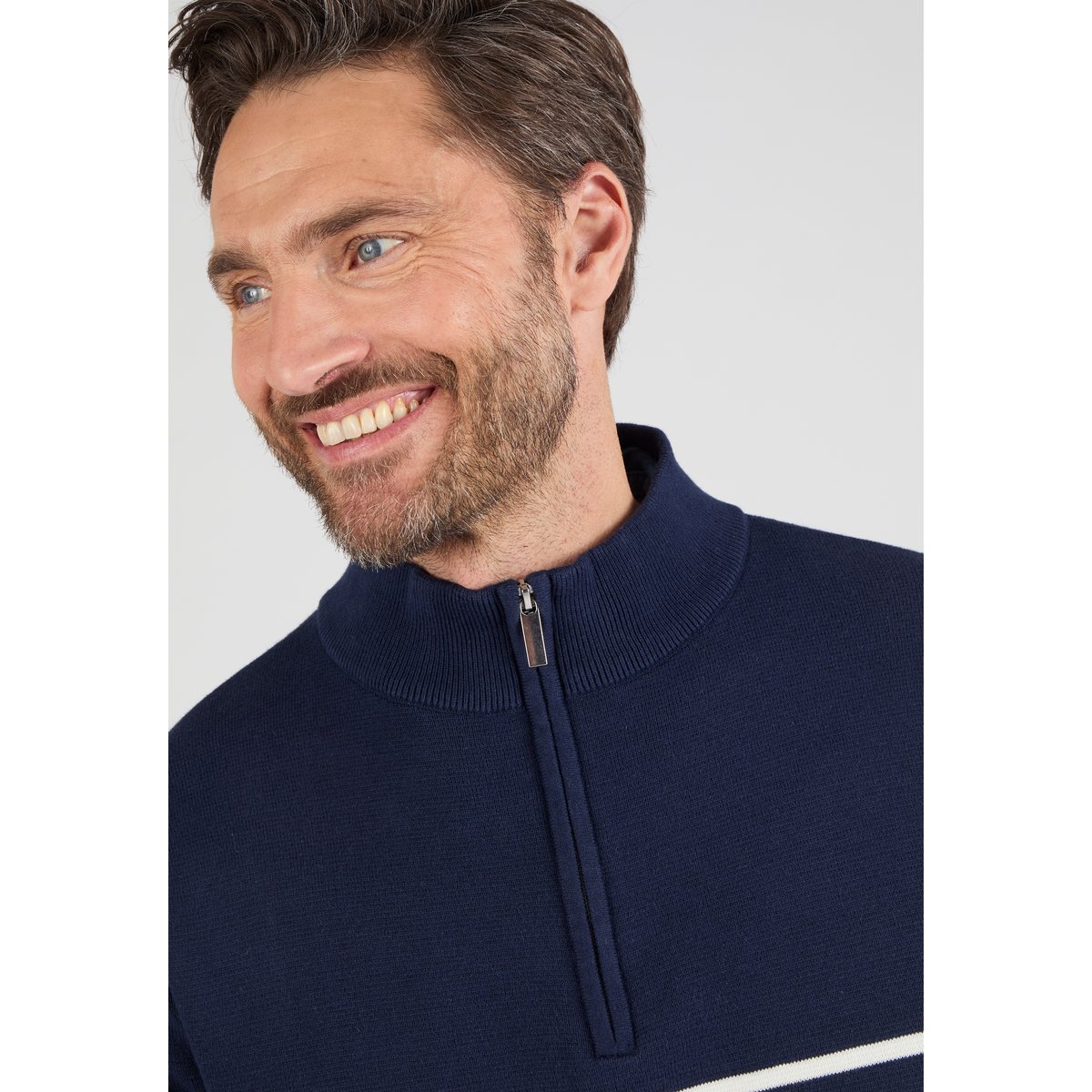 Pull col montant zippé bleu marine, DAMART