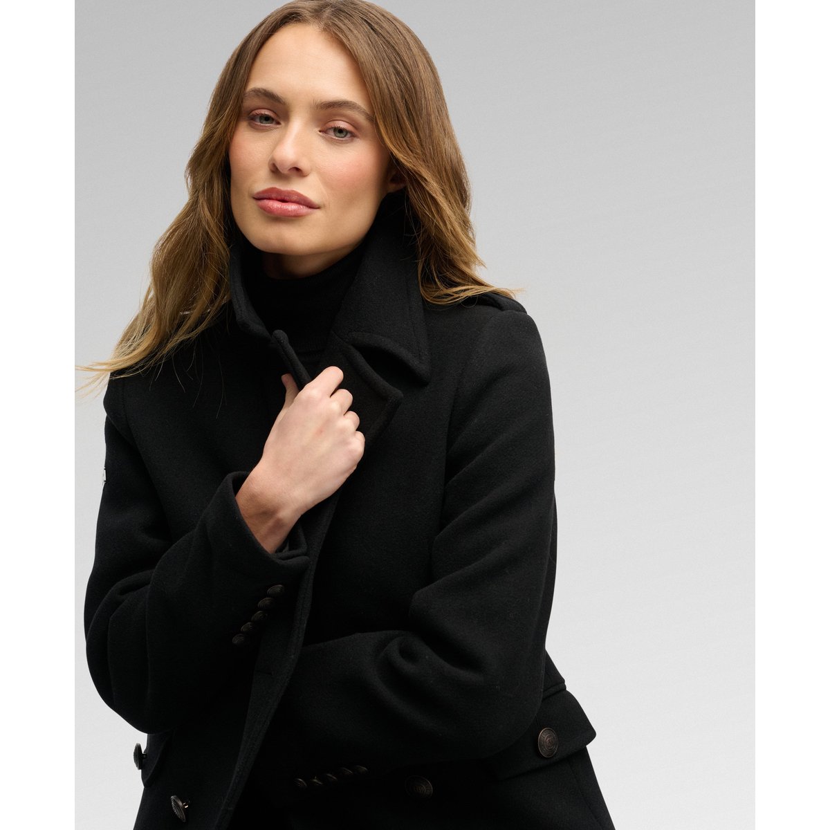Manteau Croisé en Mélange de Laine noir, SUPERDRY