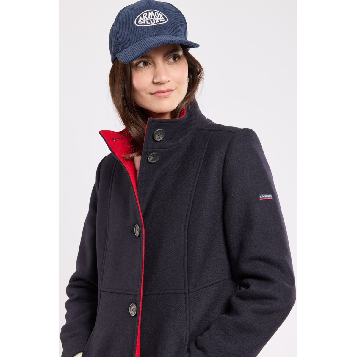 Manteau bi-colore en laine marine/rouge, ARMOR-LUX