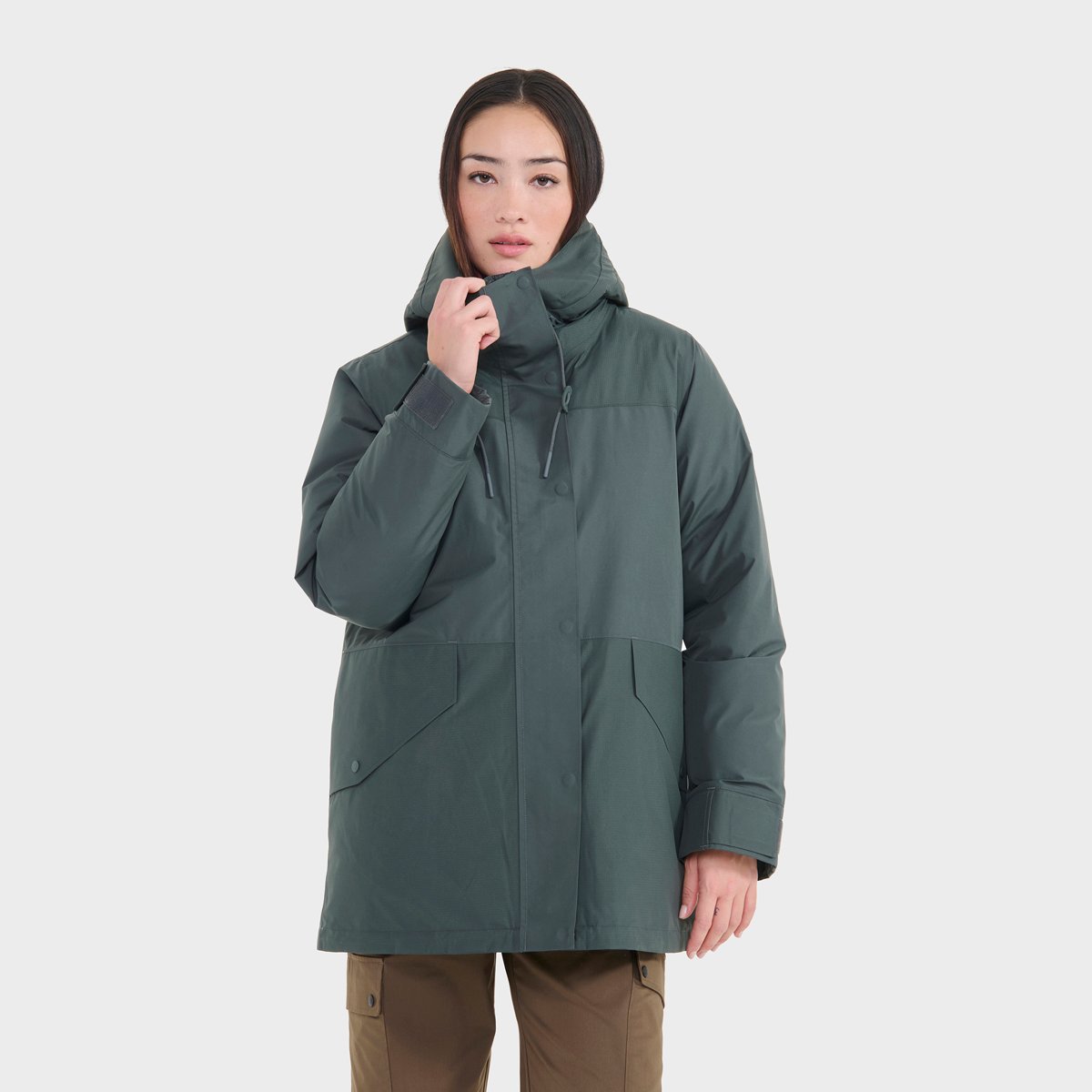 Parka imperméable à capuche vert bouteille, AIGLE