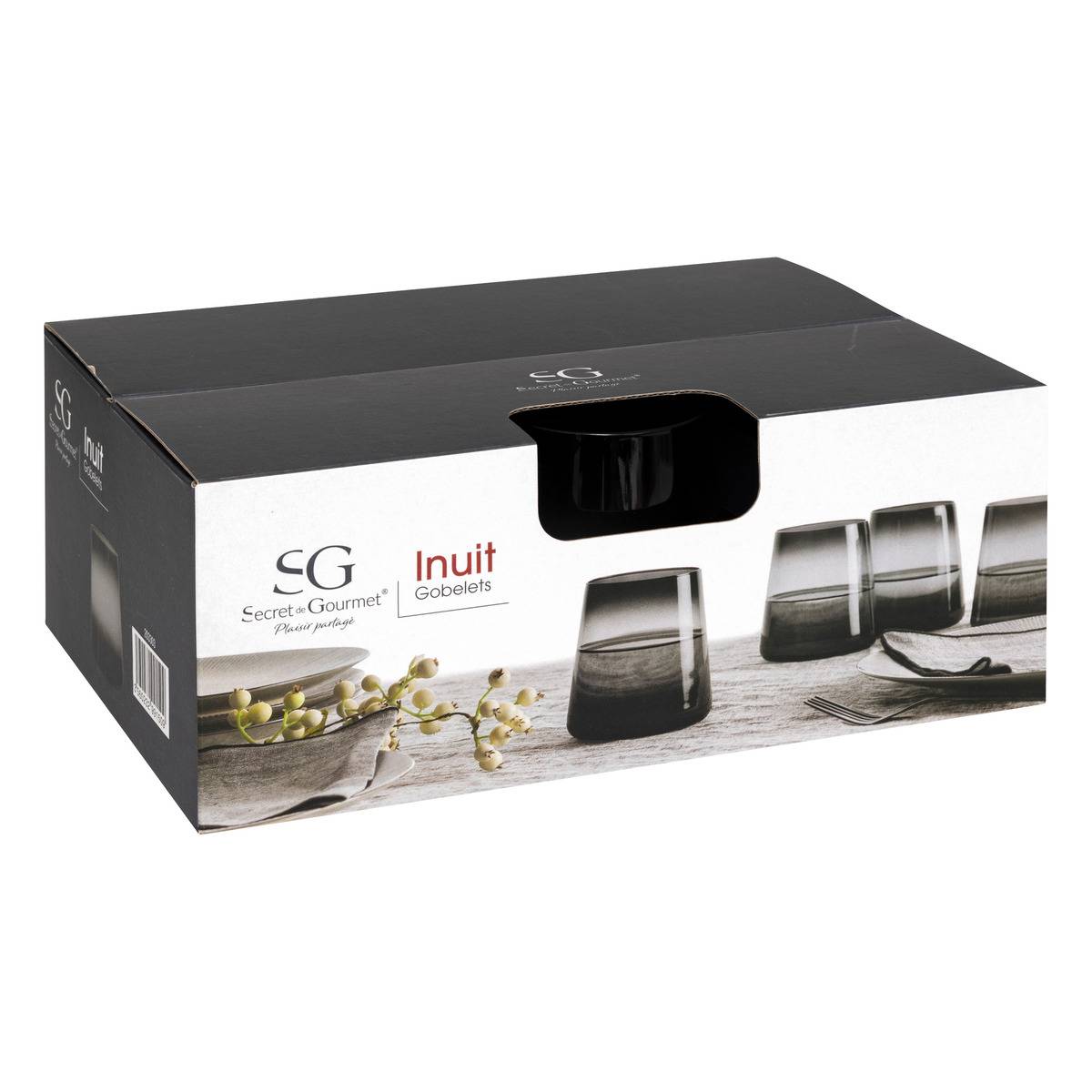 Lot de 6 verres en verre teinté 38 cl INU gris, SECRET DE GOURMET