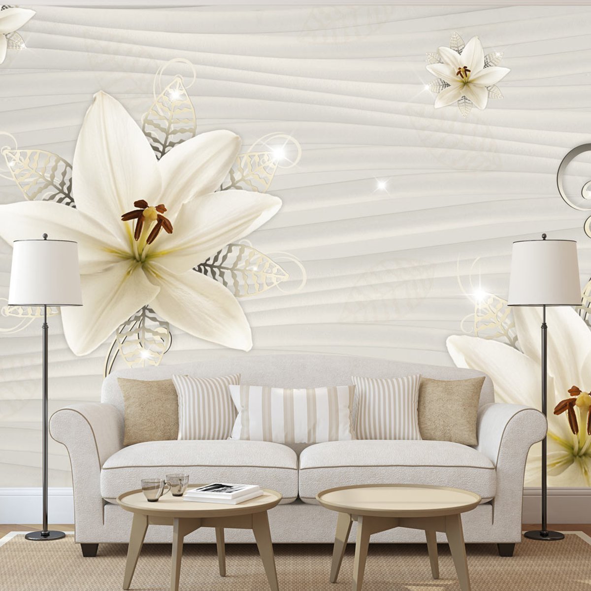 Papier peint intissé panoramique Fleurs Creamy Illusion multicouleur, EDEN