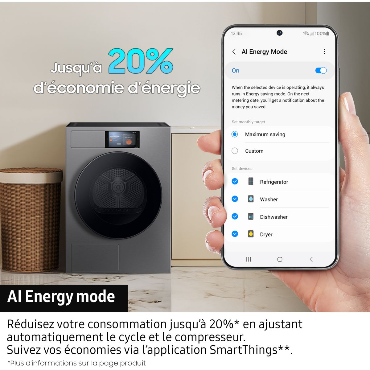 Sèche linge pompe à chaleur DV90DB7845GE couleur unique, SAMSUNG