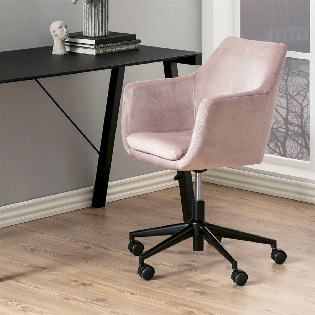Fauteuil de bureau réglable en velours rose poudré, RECOLLECTION