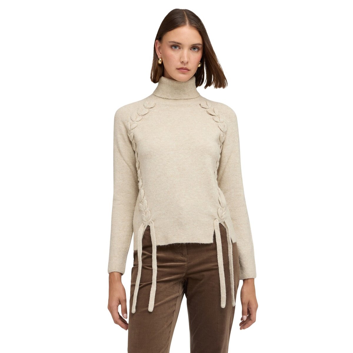 Col roulé avec torsades en relief beige, MOTIVI