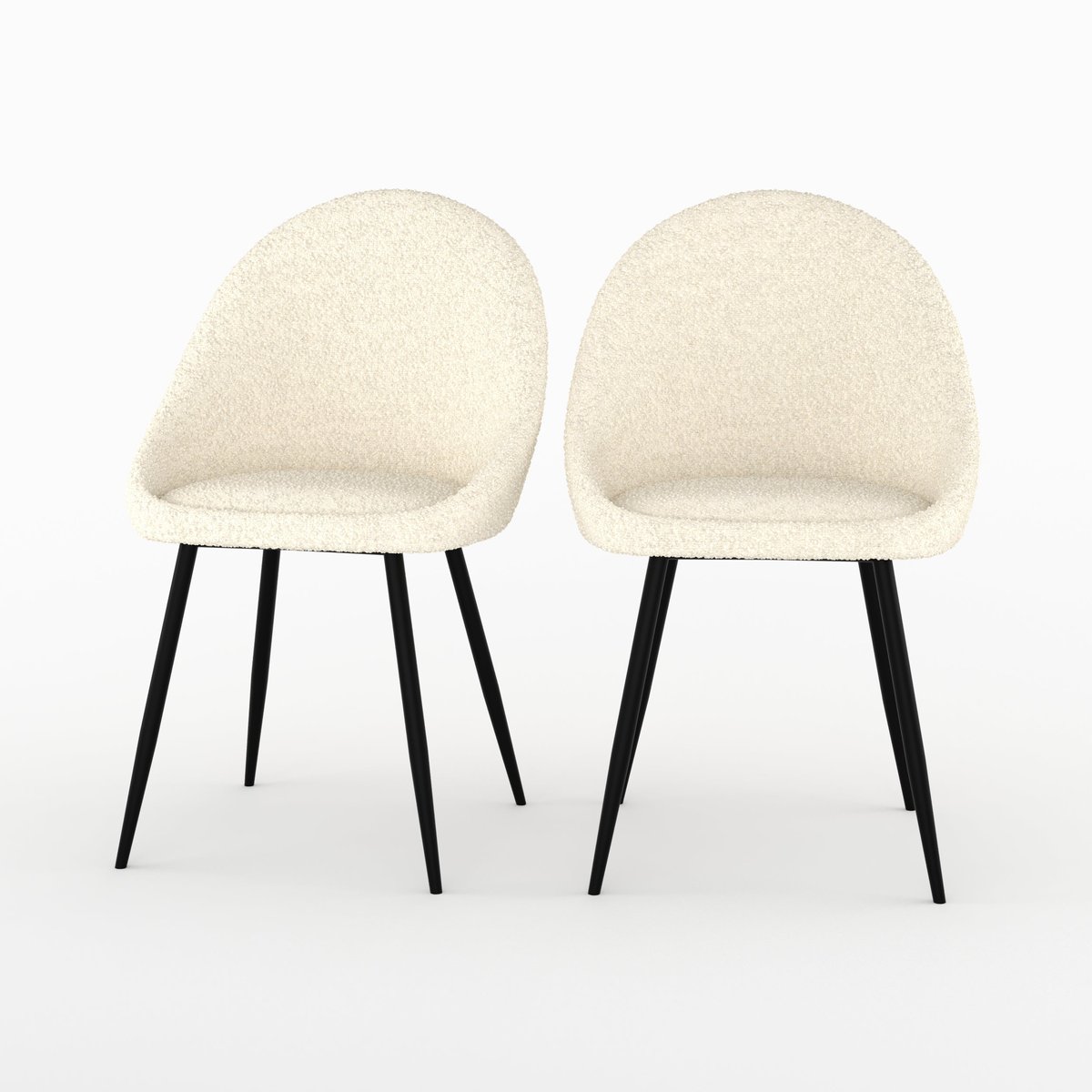 Lot de 2 chaises en tissu bouclé - RONA blanc, MAISON PAVANE