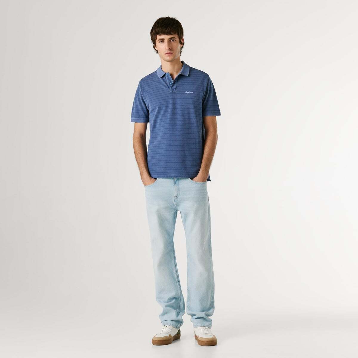 Polo À Rayures En Piqué bleu marine délavé, PEPE JEANS