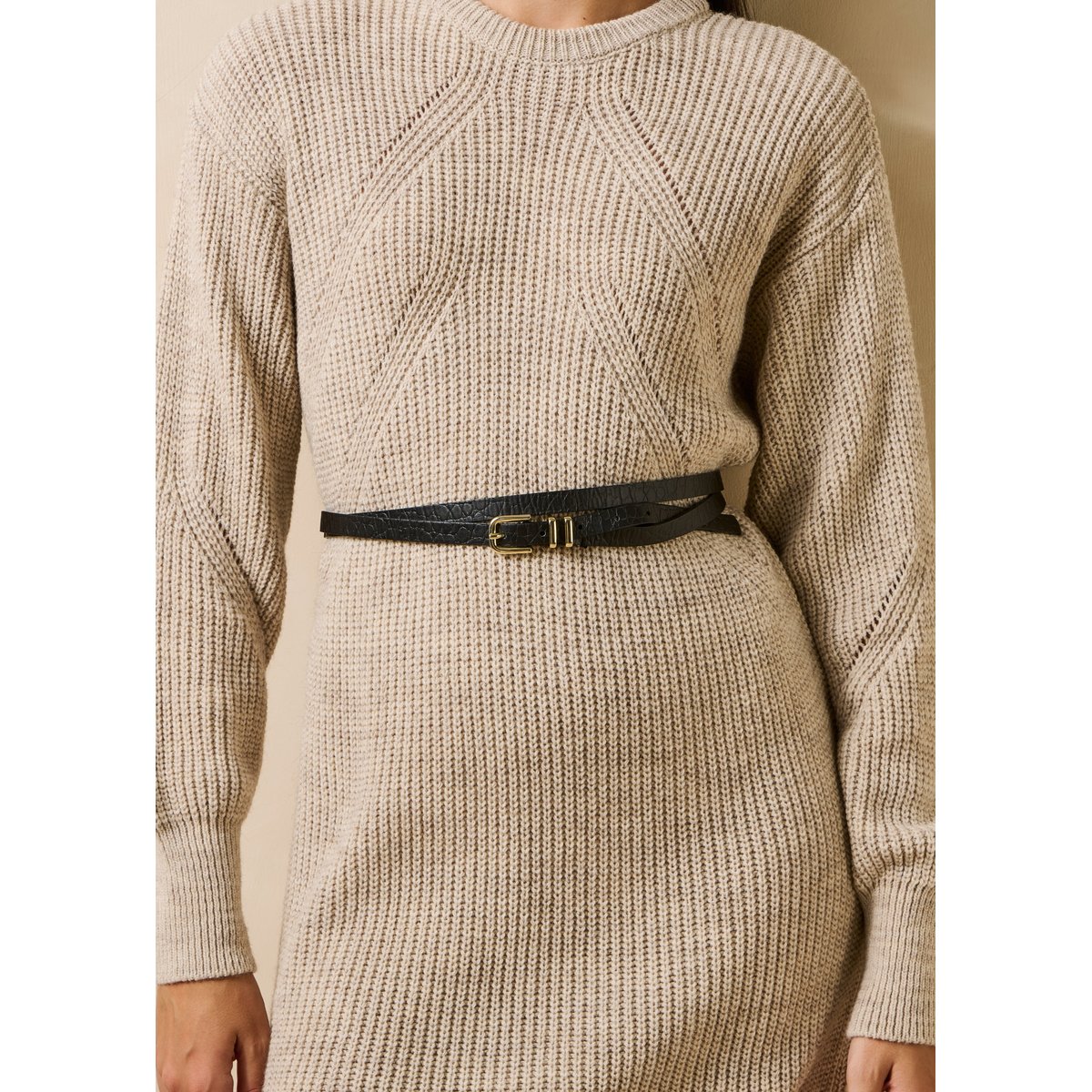 Ceinture fine double tour en cuir noir, LA FEE MARABOUTEE