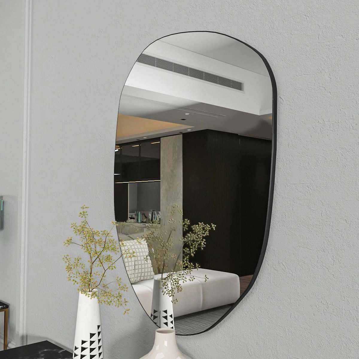 Miroir design organique bord noir 75 cm - style naturel CODY noir, PIER IMPORT