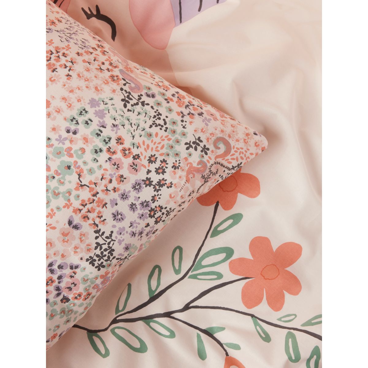 Parure housse de couette réversible licorne scandinave naturelle, NEXT