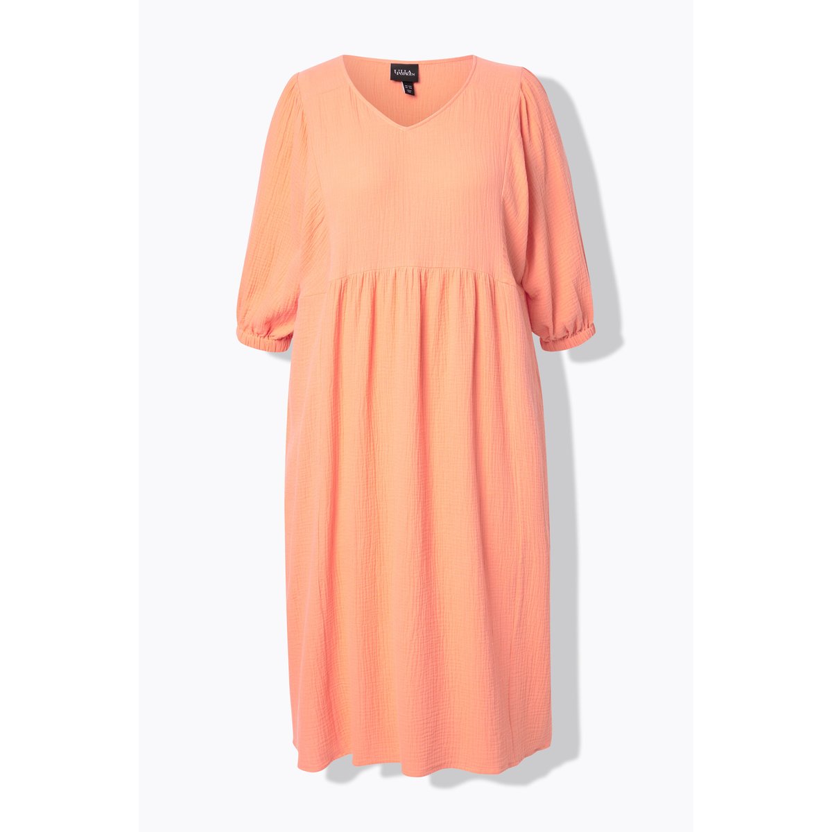 Robe midi en mousseline. Manches courtes corail, ULLA POPKEN