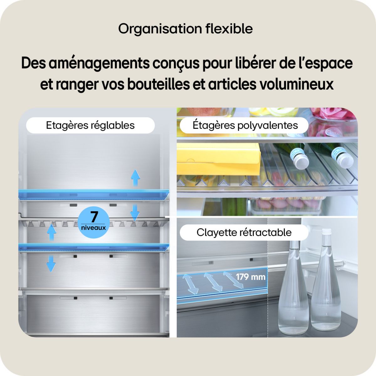 Réfrigérateur combiné GBBS727CMB couleur unique, LG