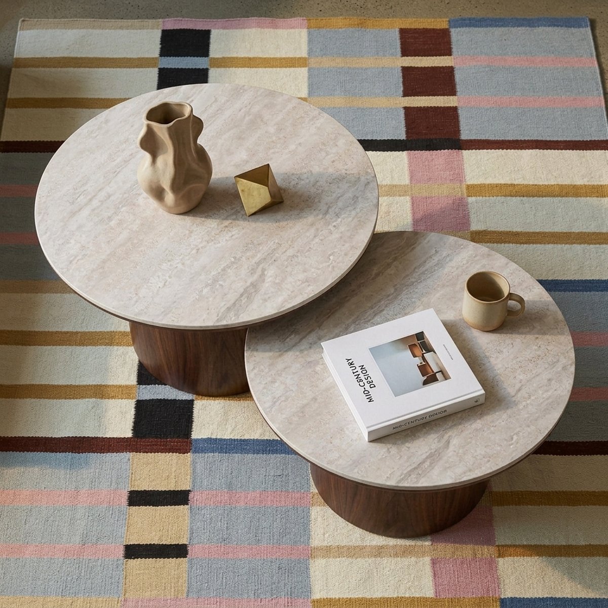 Table basse en céramique LOFA effet travertin et noyer, SORELH