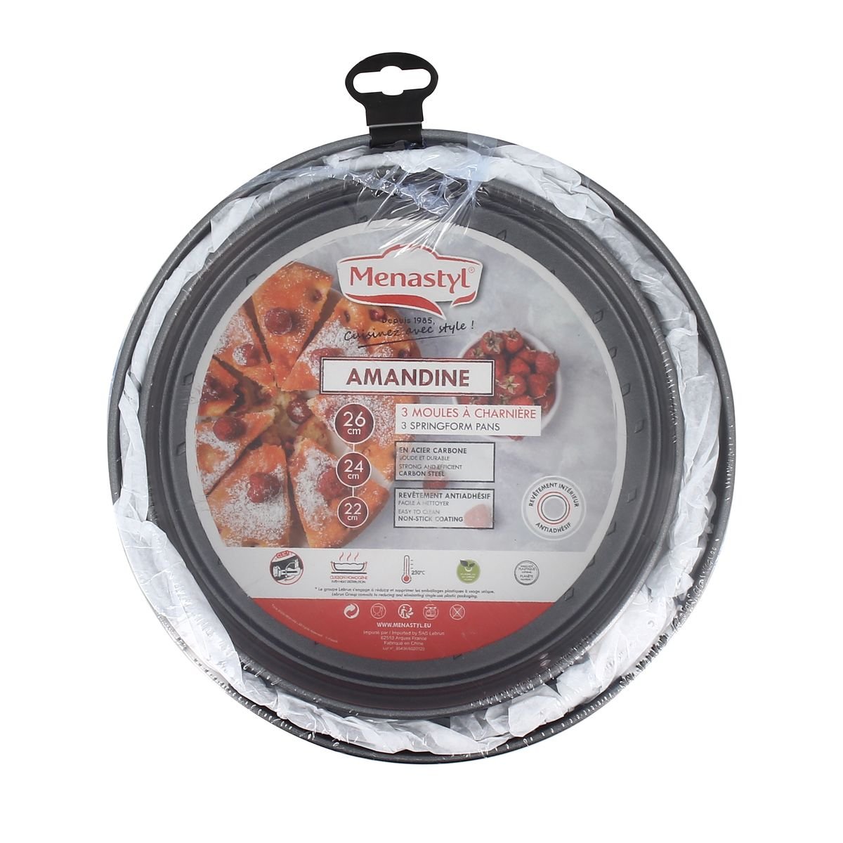 Lot de 3 moules à charnières en acier carbone 22, 25 et 26cm noir, MENASTYL