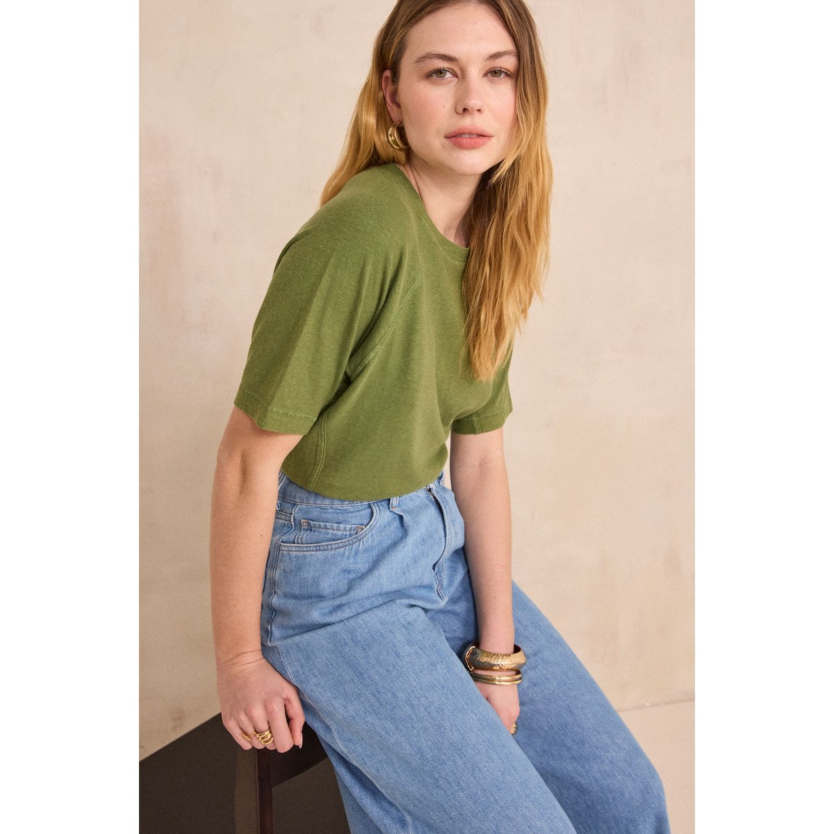 T-shirt manches courtes en chanvre et coton LIGHT vert, Maison 123