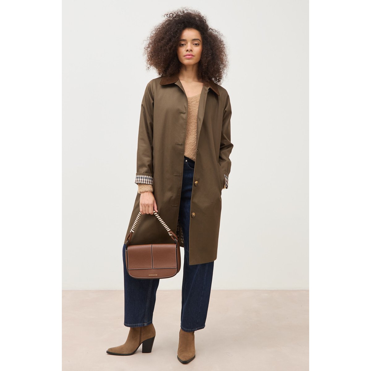 Pull droit col v manches longues camel, BONOBO