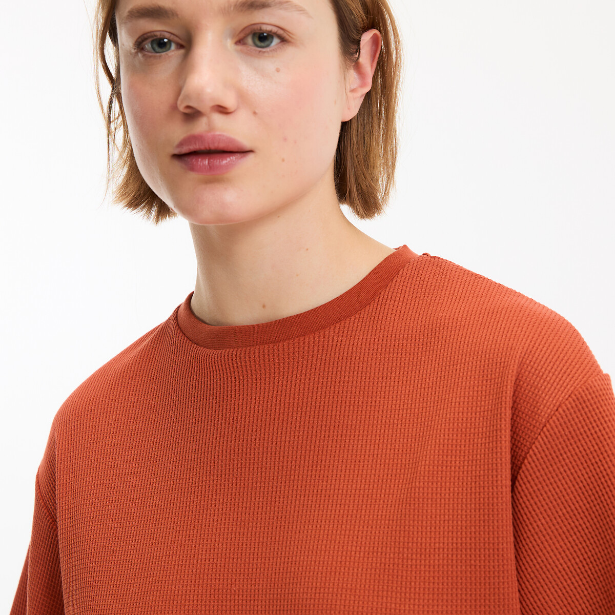 Pyjashort en maille nid d'abeille terracotta, LA REDOUTE COLLECTIONS