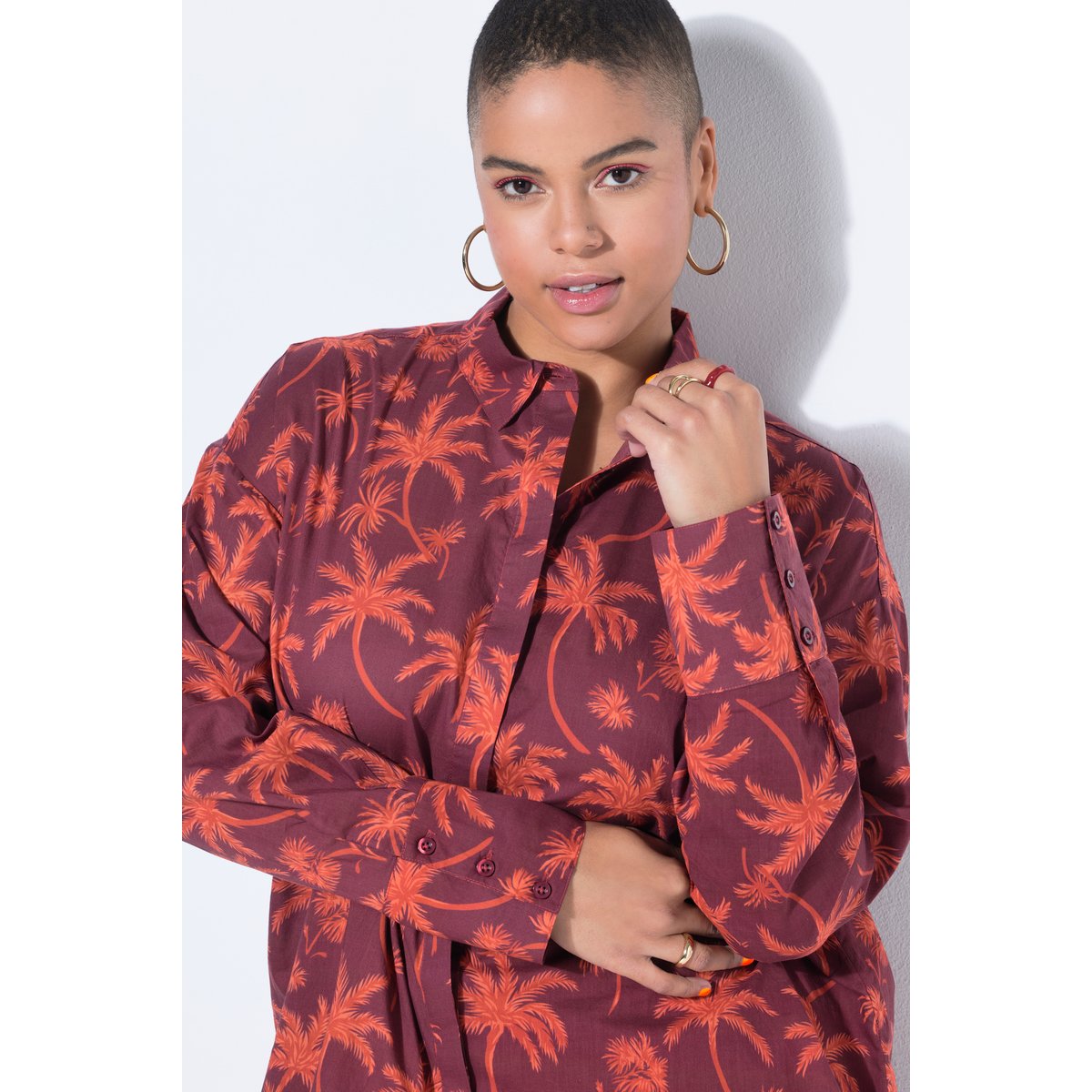 Chemisier oversize, imprimé palmiers aubergine, STUDIO UNTOLD