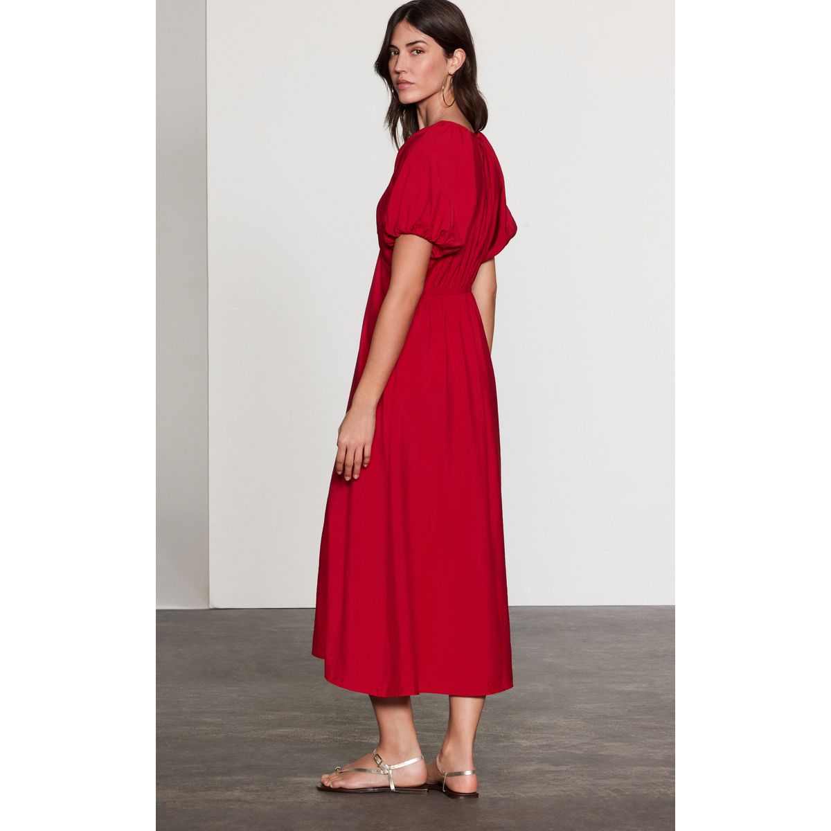 Robe mi-longue à manches bouffantes rouge vif, NEXT