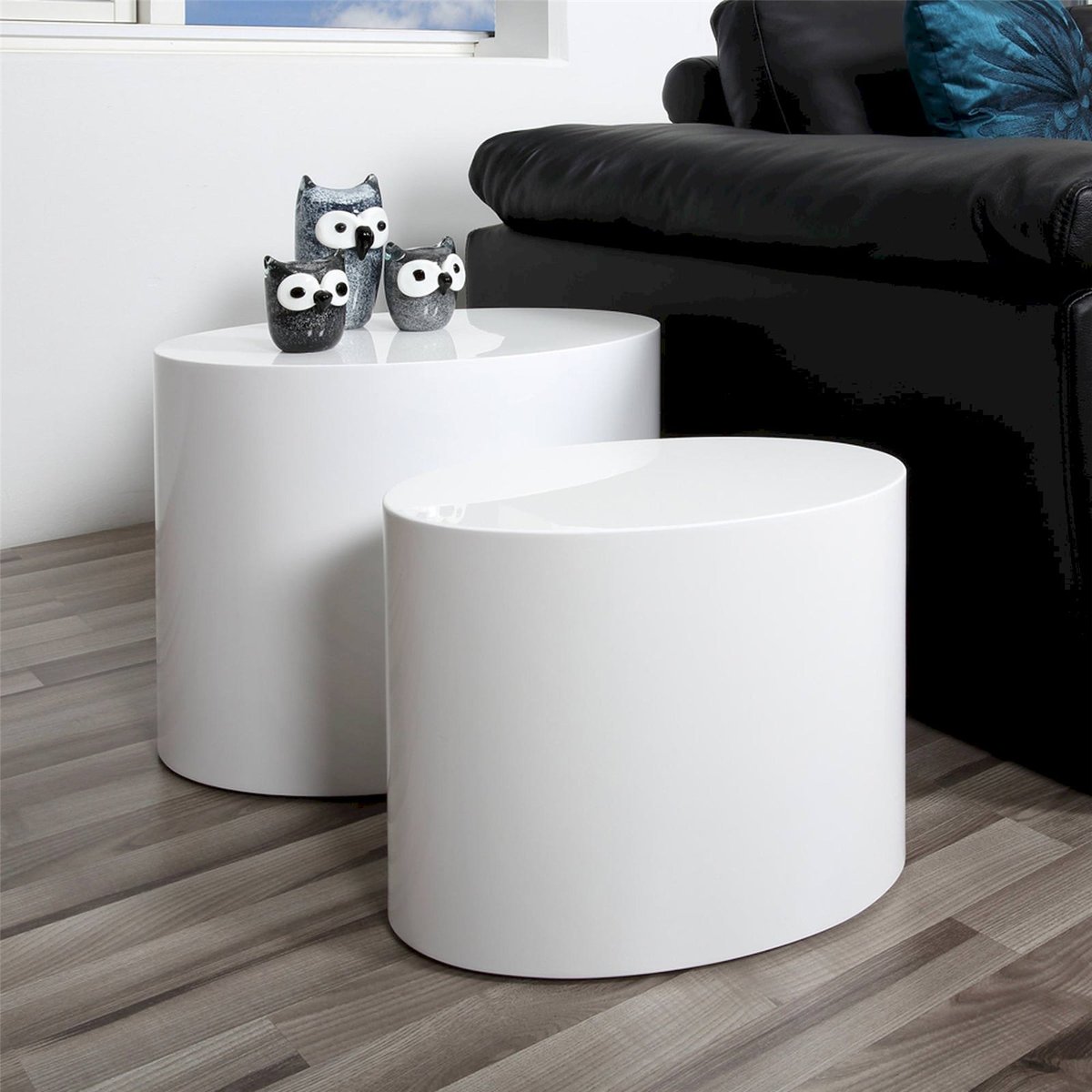 Lot de 2 tables basses gigognes PLOMIN blanc brillant, RECOLLECTION