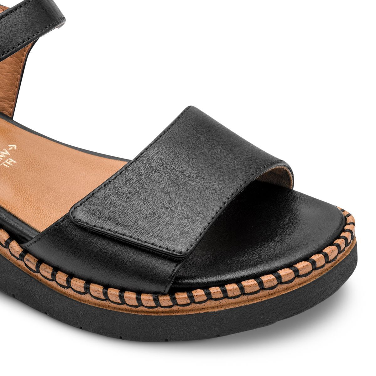 Sandale à talon en cuir noir, TAMARIS