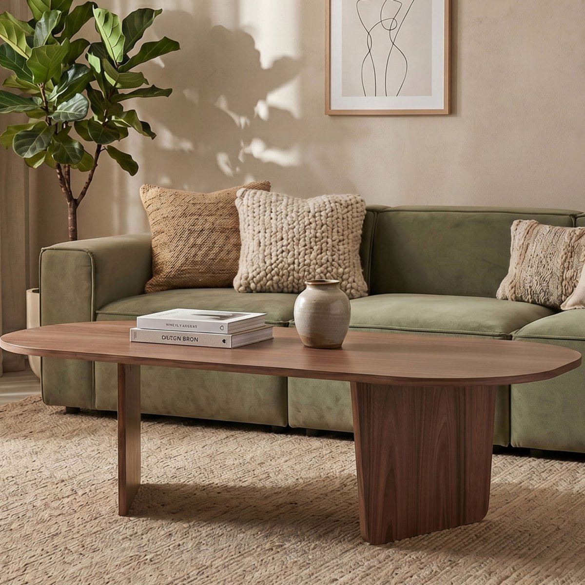 Table basse ovale en bois 130x65cm- SOMA bois foncé, DRAWER