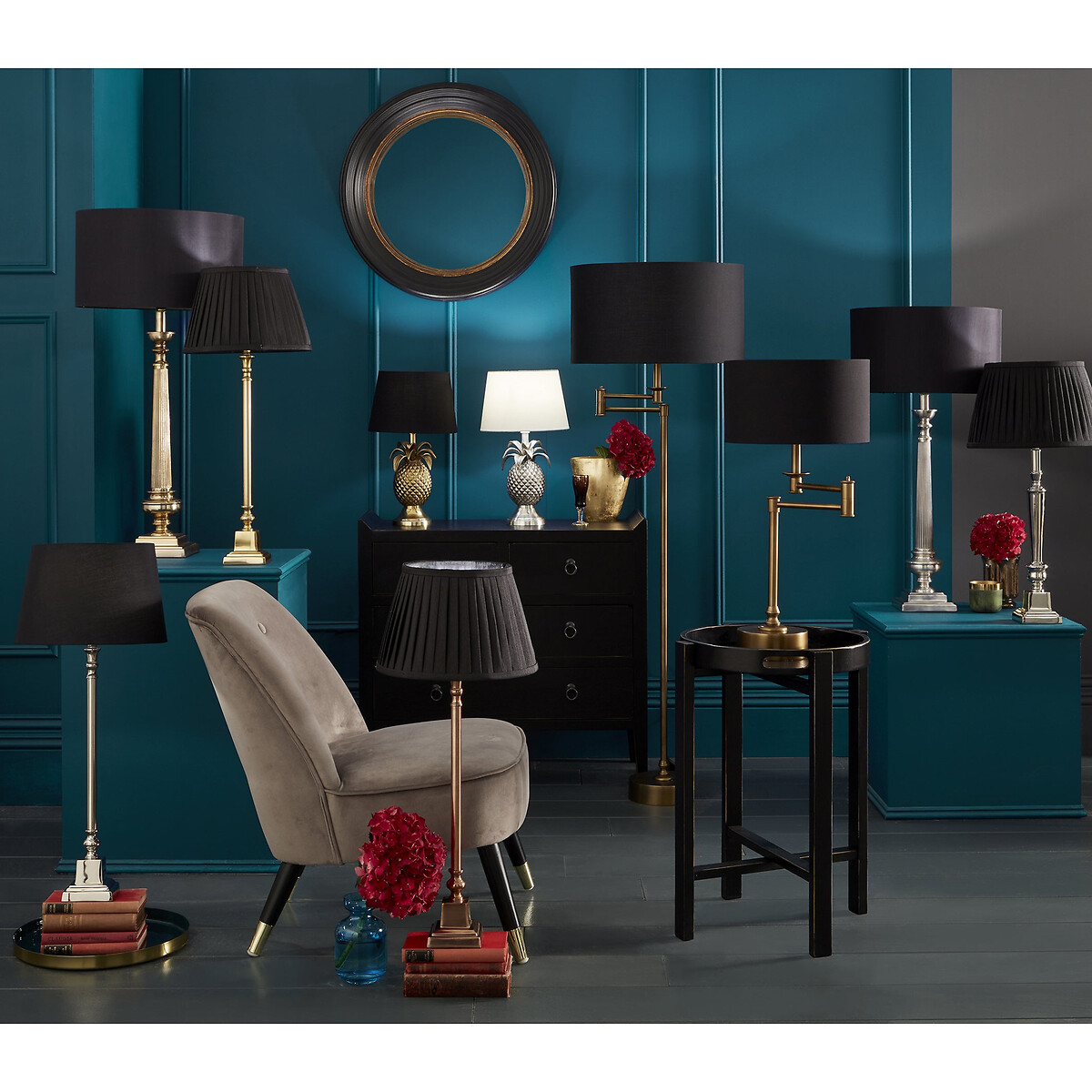 Claud Square Candlestick Table Lamp Base in Nickel silver-coloured metal, SO'HOME