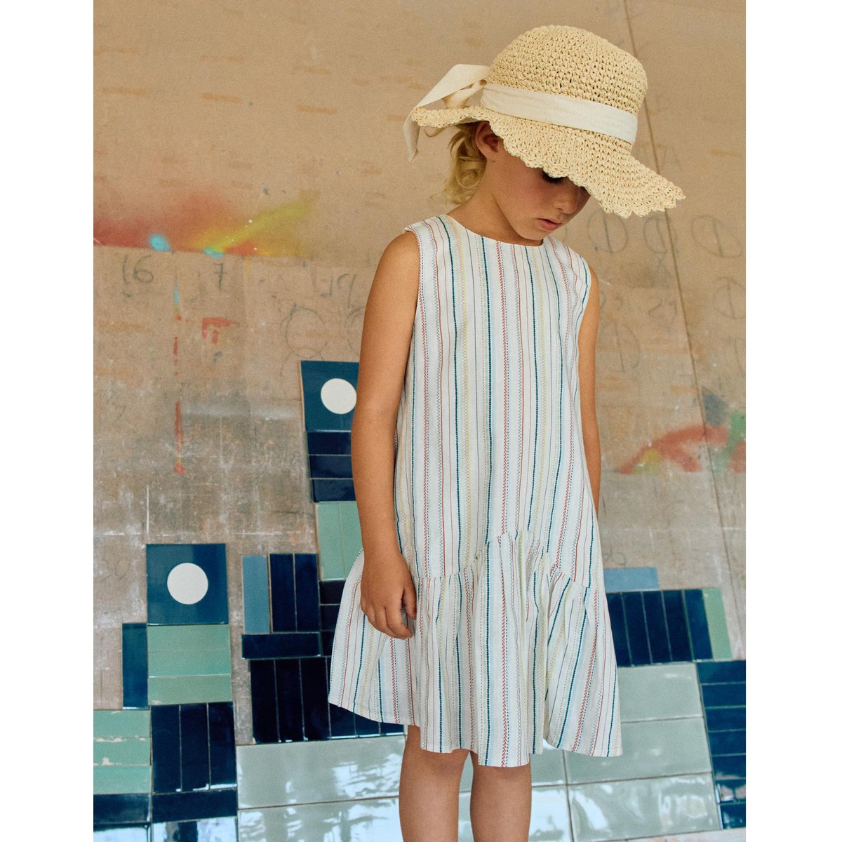 Robe sans manches en coton à rayures ethniques B&S blanc, ZIPPY