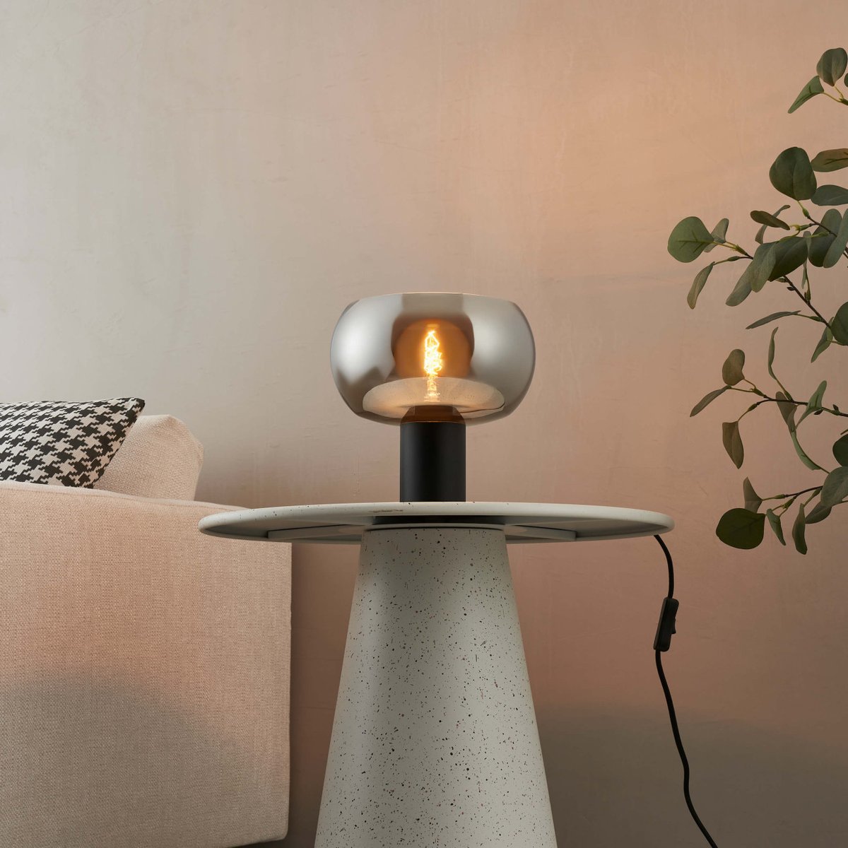 Lampe à poser verre fumé et marbre - MILAN gris fumé, KOSILUM