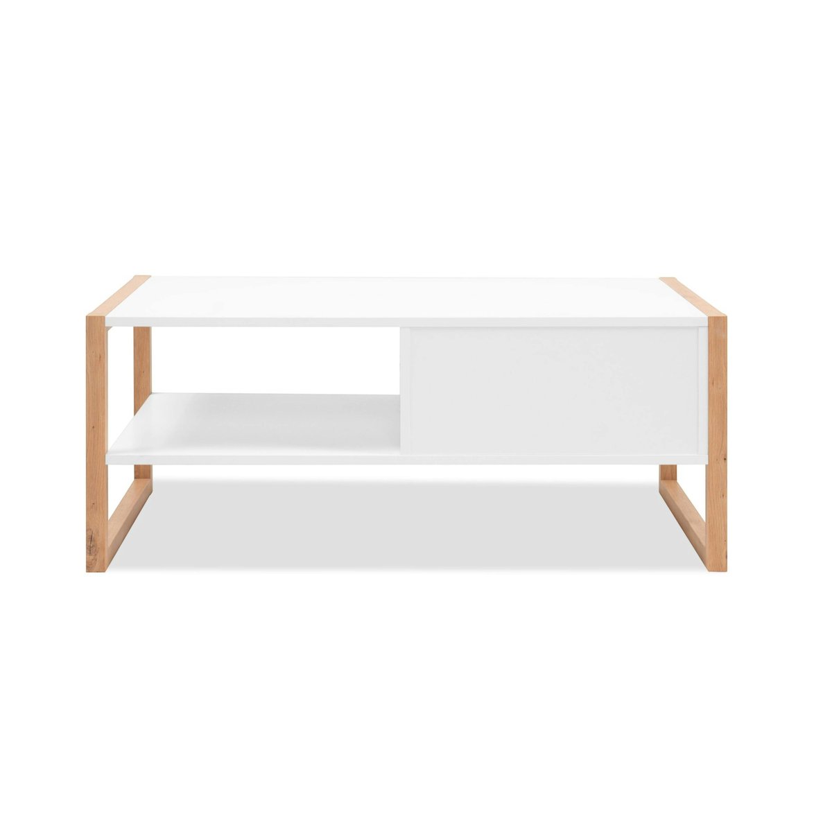 Table basse rectangulaire avec niche et tiroir ALVA blanc, PIER IMPORT