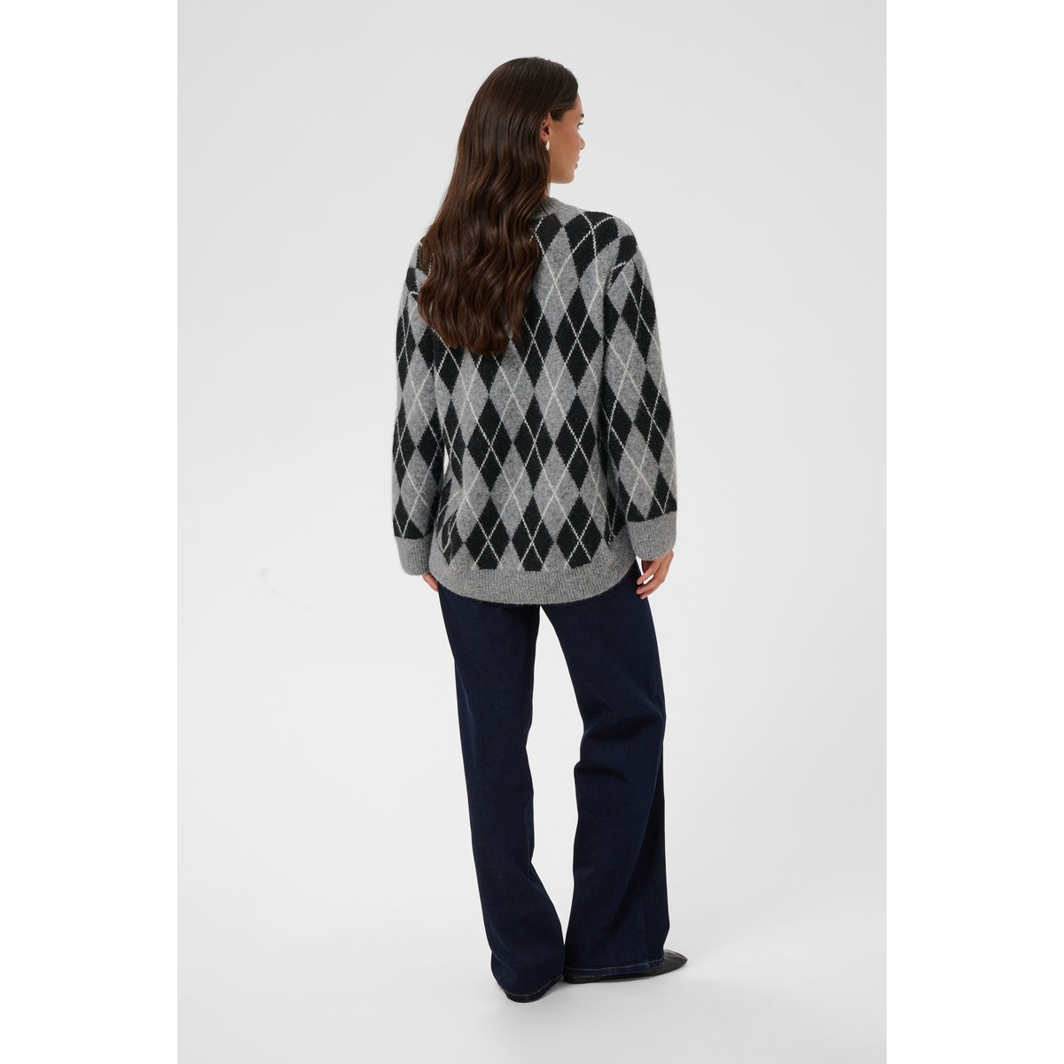 Pullover tricoté noir gris blanc black/gm/white argyle, KAFFE