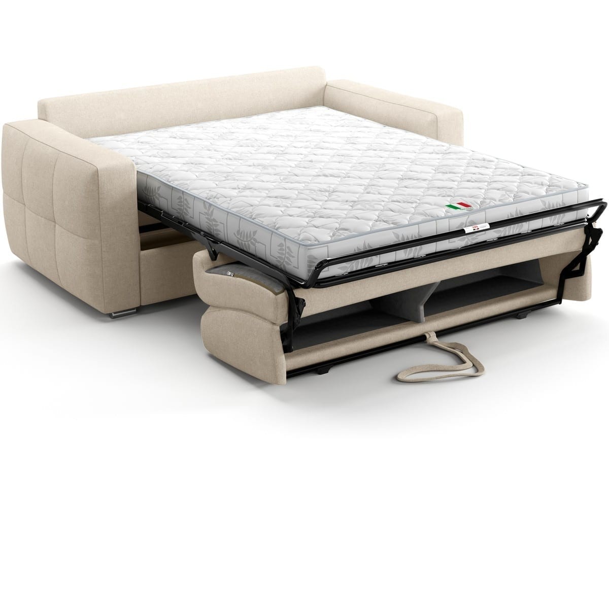 Canapé capitonné convertible 3 places en tissu chenille - ouverture express - CASSIAN beige, HOMIFAB