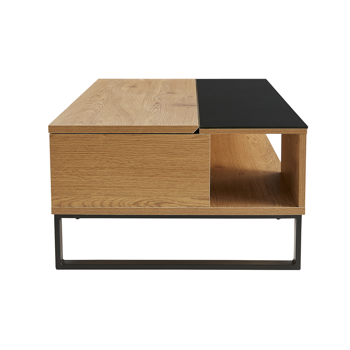 Table basse relevable rectangulaire bois clair et métal noir L110 cm WYNN bois clair / noir, MILIBOO