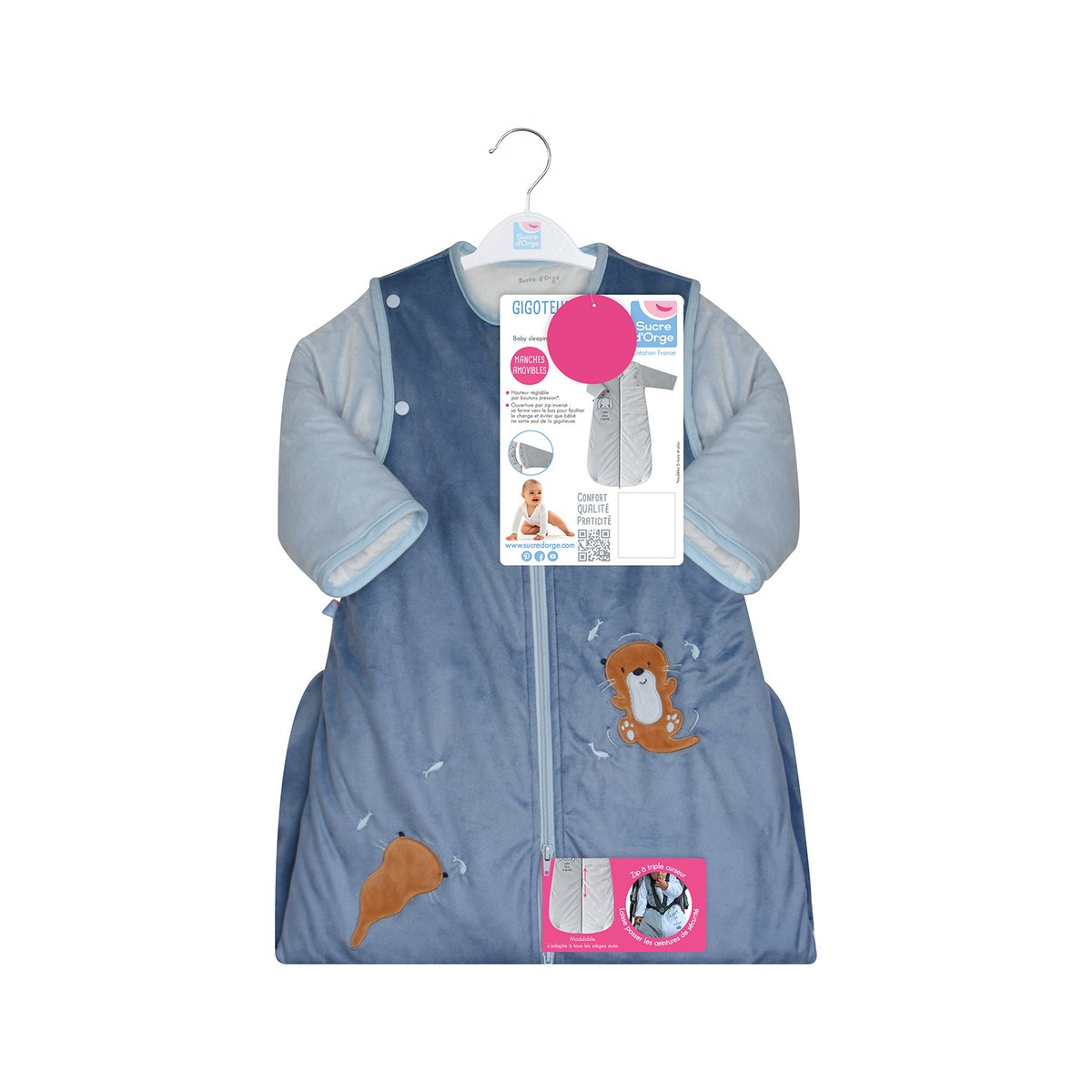 Gigoteuse 6/36m micky velours doux manches amovibles securite auto bleu, SUCRE D'ORGE
