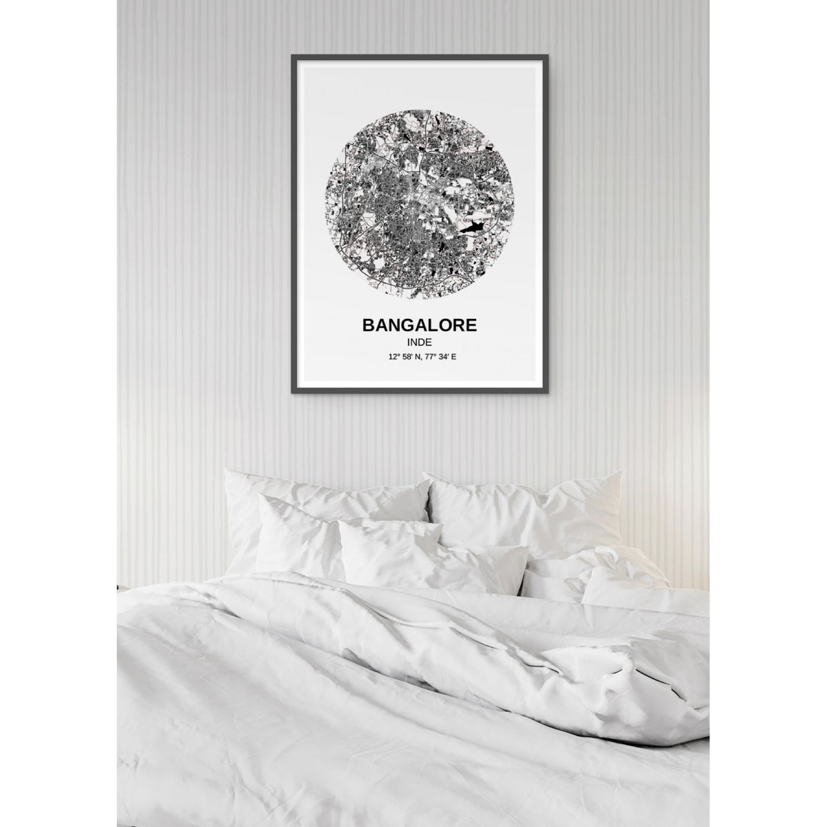Affiche Carte Bangalore blanc, L'AFFICHERIE