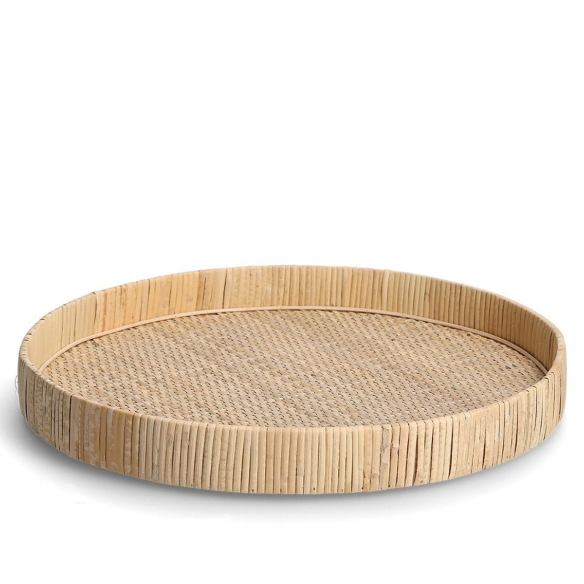 Plateau de service rond rotin tressé bois clair, ZELLER PRESENT