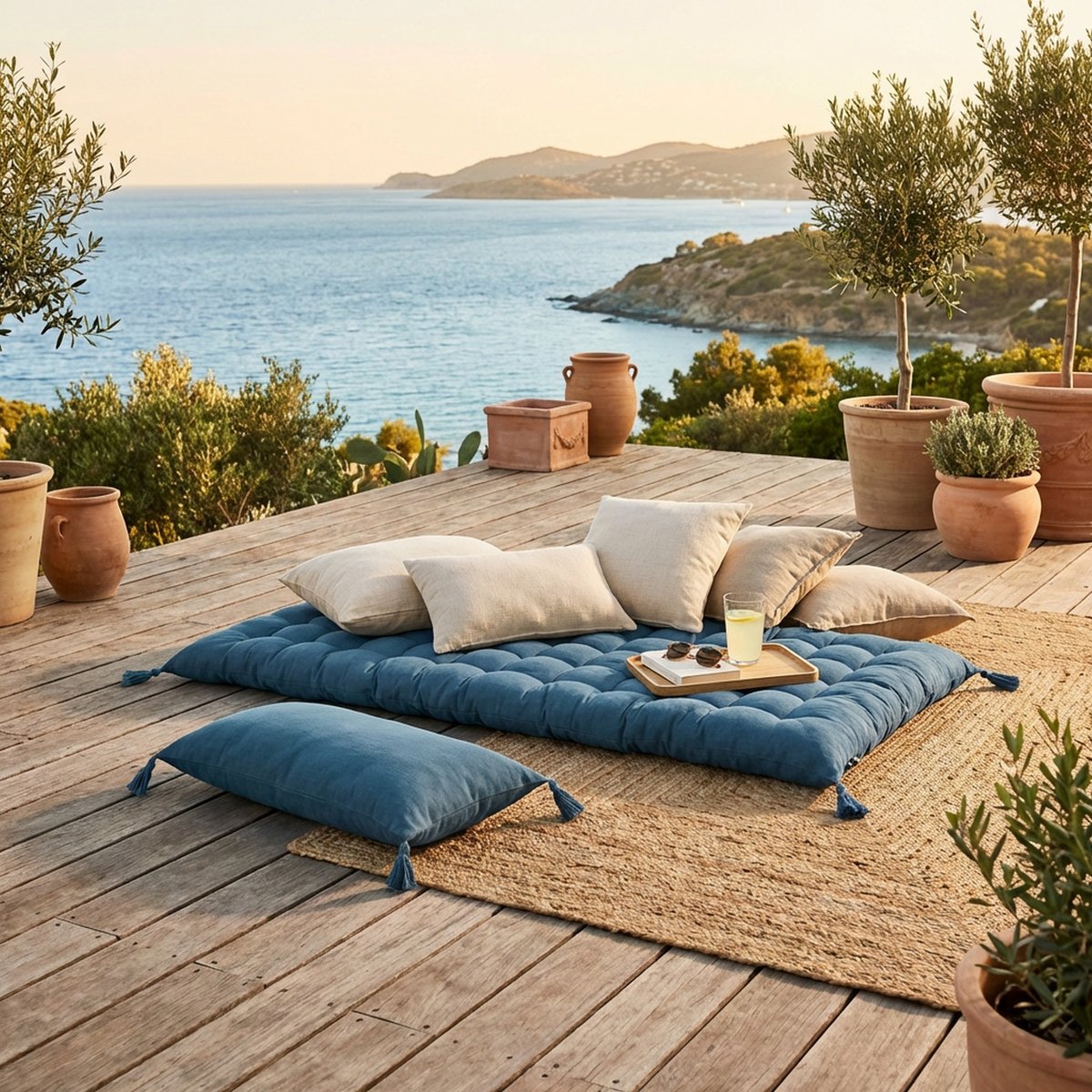 Matelas de sol 60x120 cm Coton Dahlia Bleu Jean bleu jean, EDEN