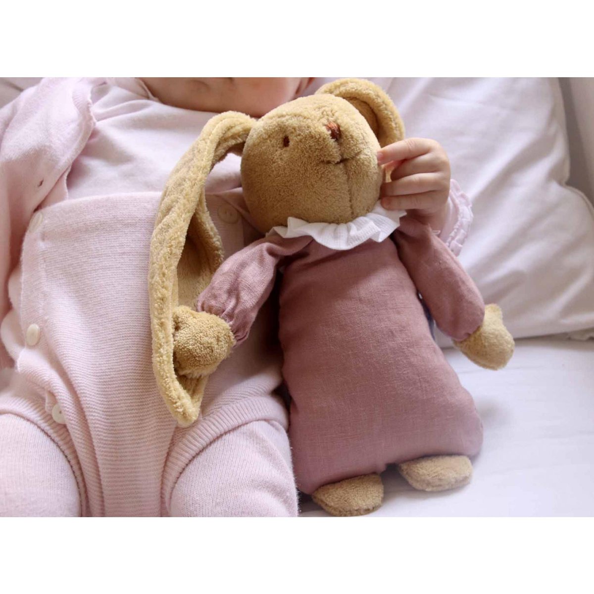 Peluche musicale lapin nid d'ange vieux rose, TROUSSELIER