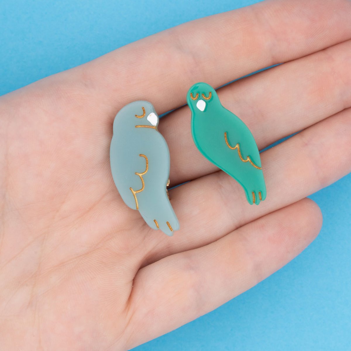 Duo barrettes Inséparables gris et turquoise, COUCOU SUZETTE